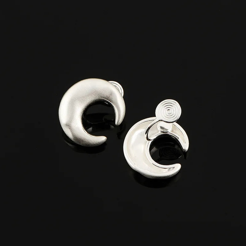 Light Luxury Brushed Silver Alloy Crescent Moon Stud & Clip On No Piercing Minimalist Earrings