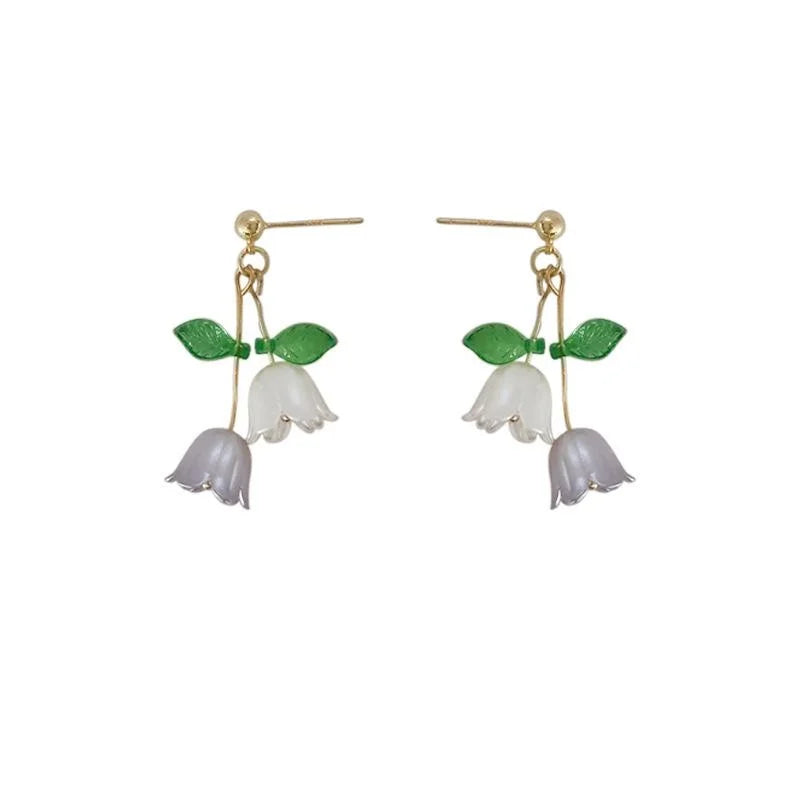 Handmade Copper Lily Of The Valley Tassel Drop Earrings Forest Floral Pastoral Style