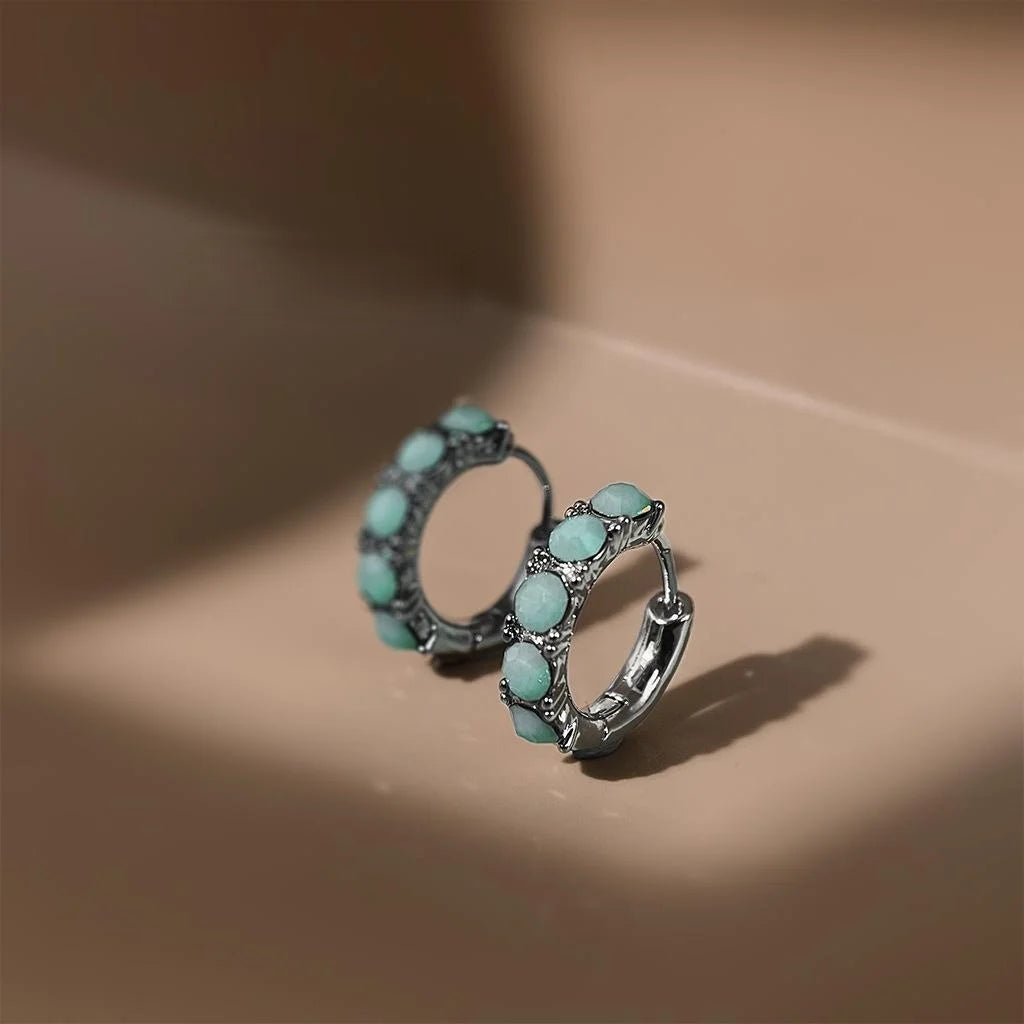 Style Copper Geometric Ring Drop Earrings With Green Glass Rhinestones