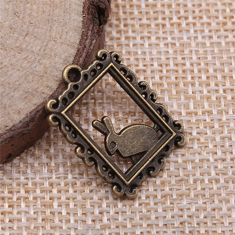 24x17mm 1.5g Multicolor Zinc Alloy Rabbit Photo Frame Charm Pendant for DIY Necklace Bracelet Crafts