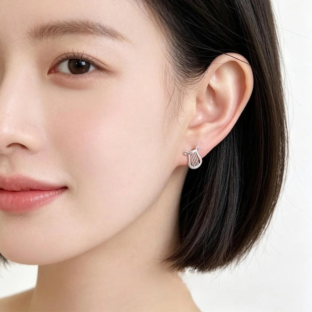 Eco-Friendly Copper Asymmetric Musical Instrument Opera Mask Stud Earrings Minimalist Geometric Style