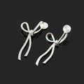 Luxury Rhinestone Bow Drop Stud & Clip On No Piercing Earrings For Women Elegant Alloy Ribbon Earrings