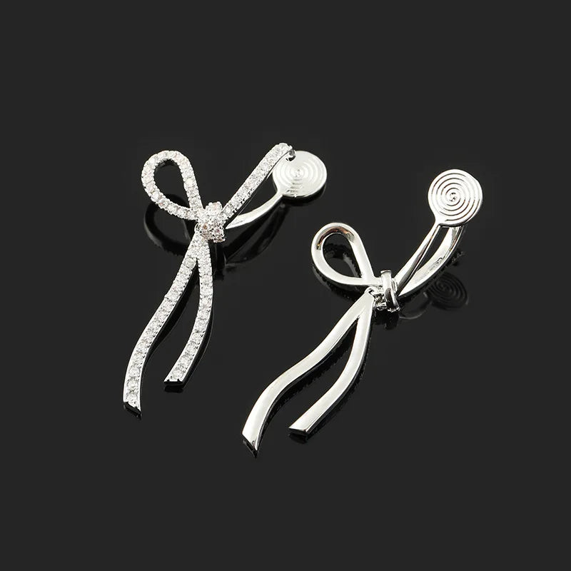 Luxury Rhinestone Bow Drop Stud & Clip On No Piercing Earrings For Women Elegant Alloy Ribbon Earrings