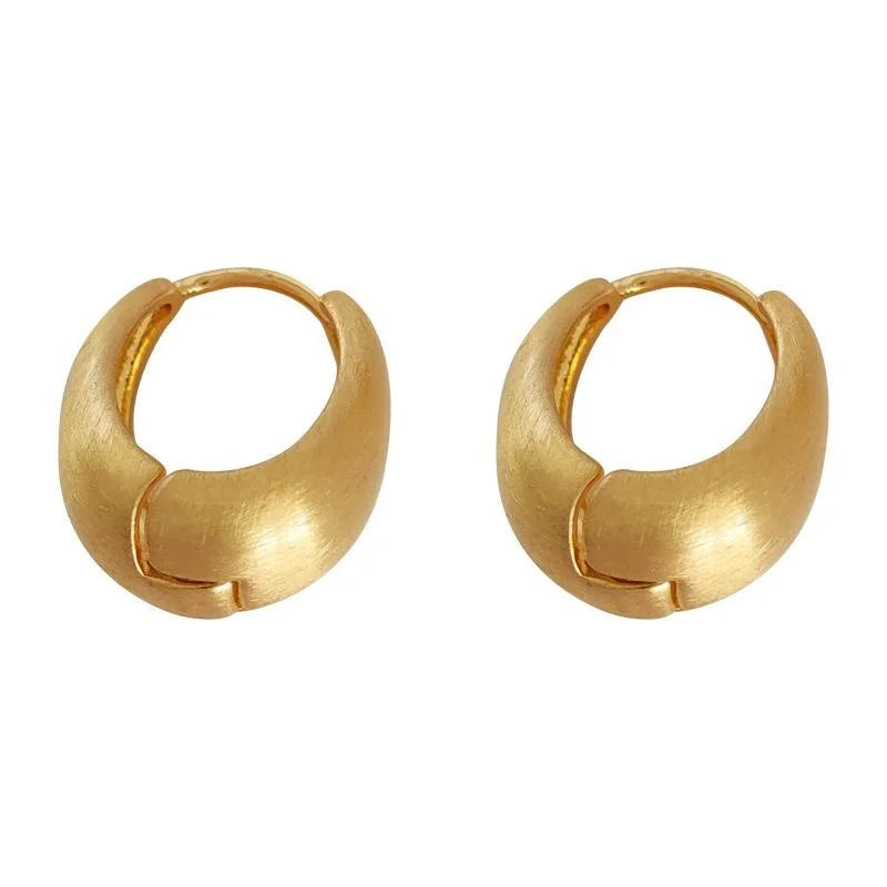 Brushed Matte Copper Oval Stud Earrings French Vintage Minimalist Geometric Jewelry