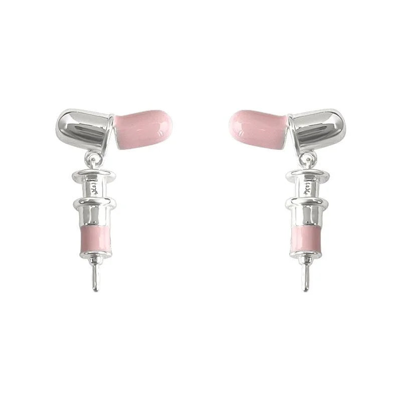 Designer Pink Capsule Drop Earrings Copper Irregular Geometric Sweet Cool Style