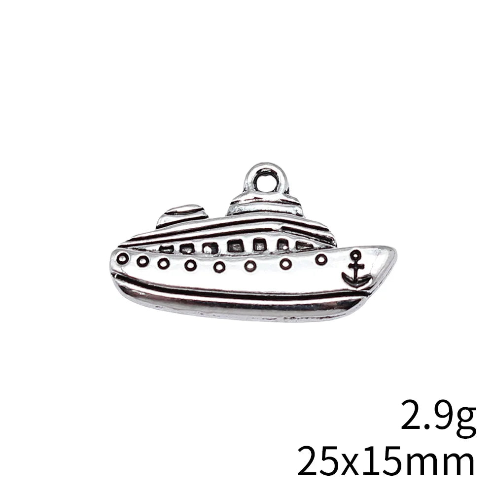 25x15mm 2.9g Antique Silver Zinc Alloy Cruise Ship Charm Pendant for Nautical DIY Jewelry Making