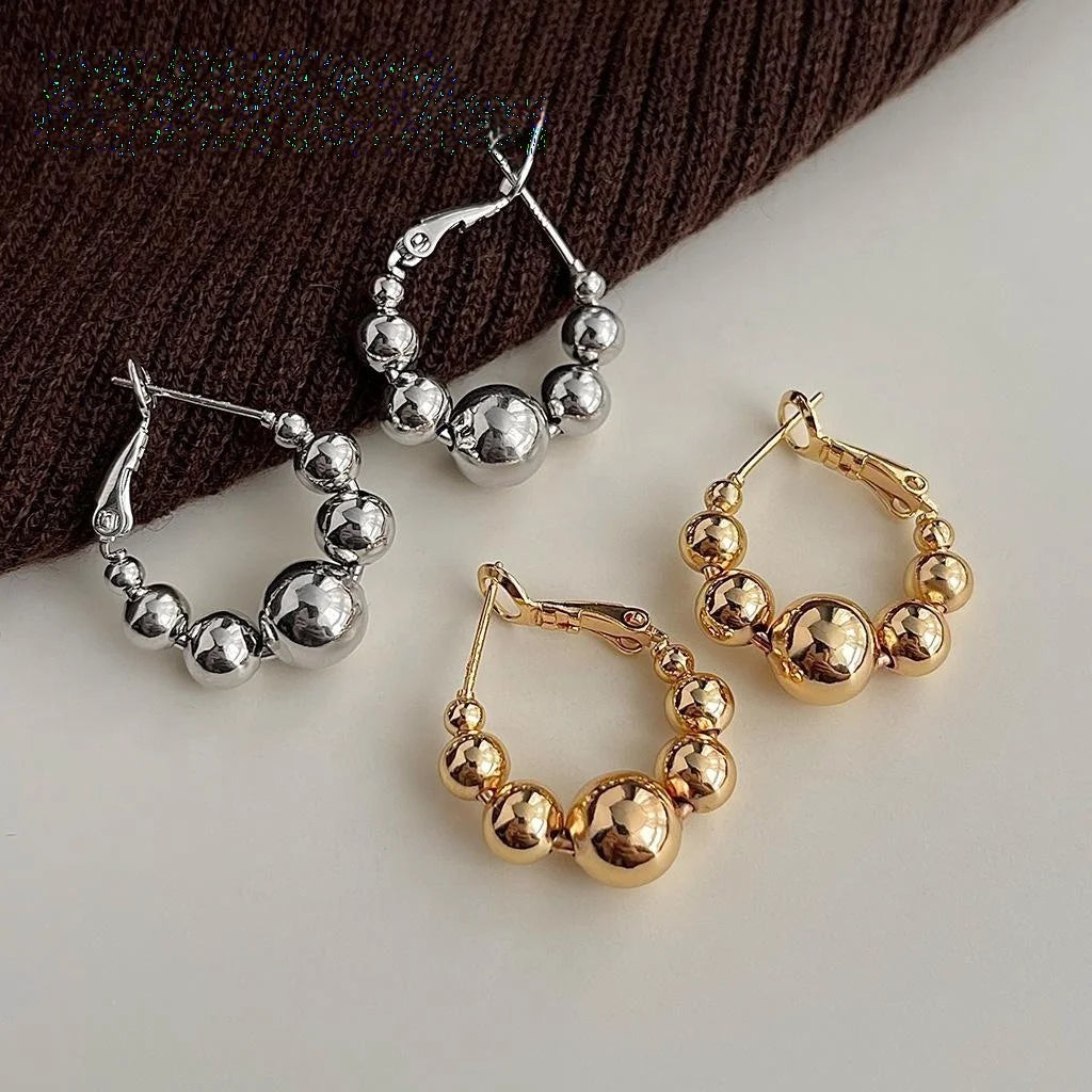 Designer 14K Plated Copper Geometric Hoop Earrings, High-End Fashion Jewelry