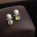 Sweet Geometric Balance Bar Stud Earrings With Glass Pearl Micro Pave Zircon 14K Plated Copper