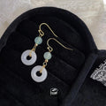 14K Plated Copper Glass White Jade Round Drop Earrings New Chinese Elegant Handmade Jewelry