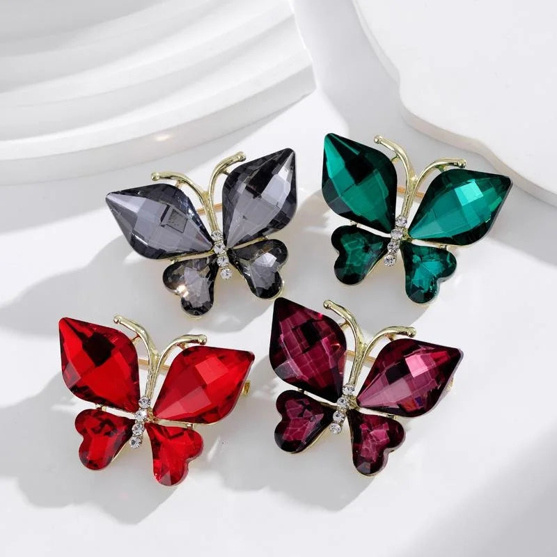 Elegant Emerald Green Crystal Butterfly Brooch With Rhinestone Body, Luxury Lapel Pin Suit Accessory Gift