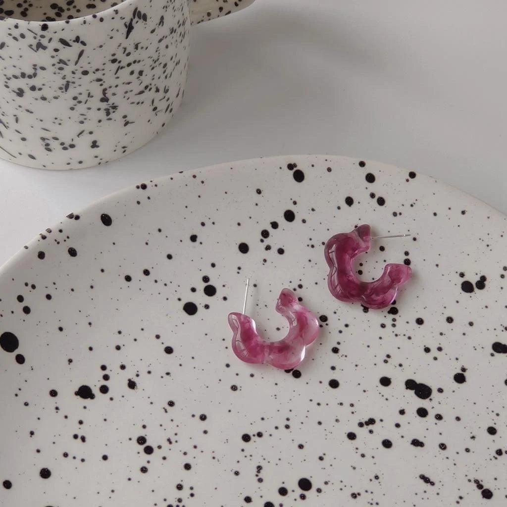 Silver Plated Grape Purple Resin C-Shaped Stud Earrings For Women Elegant Jewelry