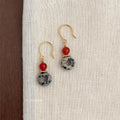 Ethnic Style Natural Red Agate Geometric Round Hoop Drop Earrings Handmade Design