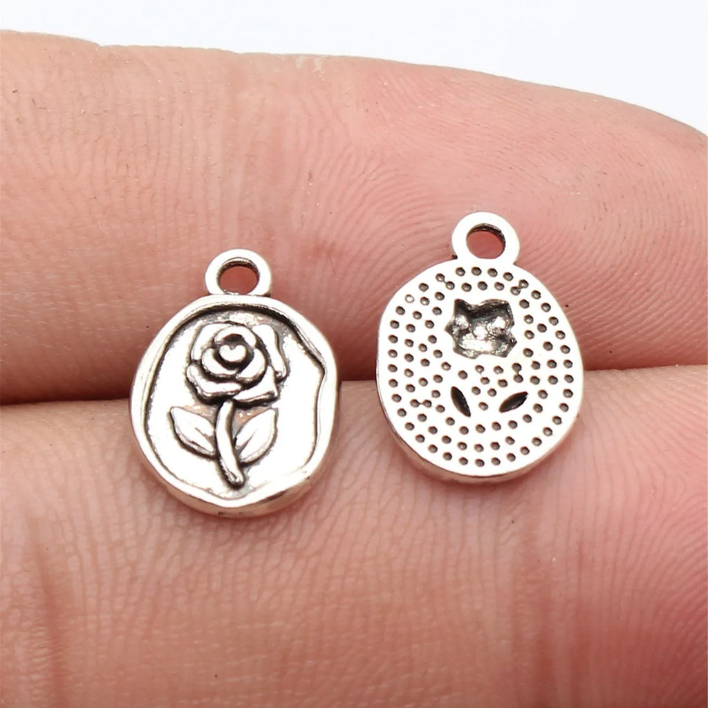 15x10mm 0.62g Antique Silver Zinc Alloy Rose Tag Charm Pendant for DIY Necklace Bracelet Jewelry