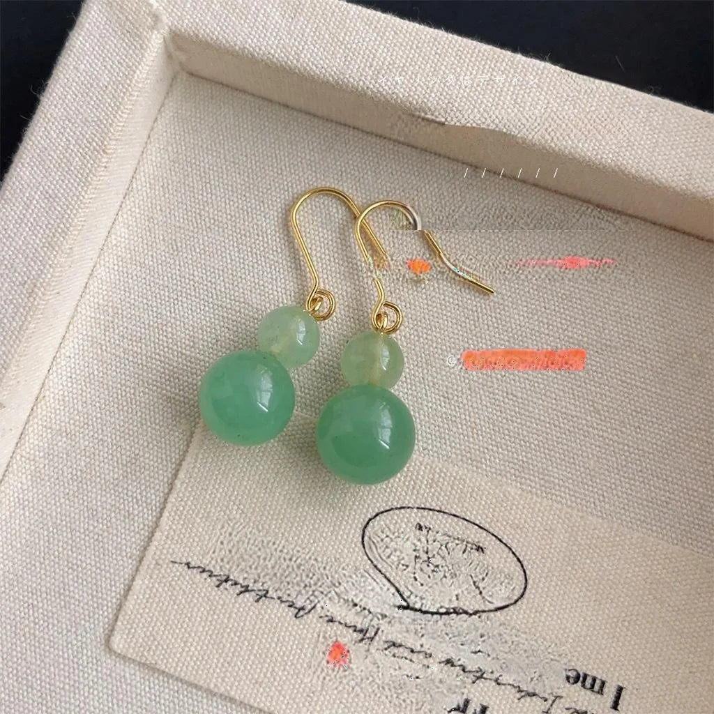 New Chinese Style Green Aventurine Gourd Drop Earrings Handmade Natural Stone Jewelry