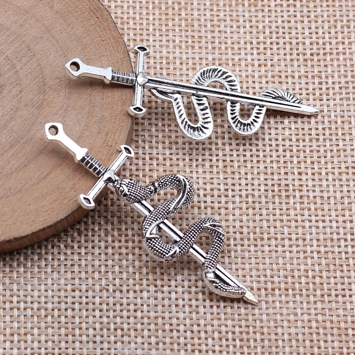 54x17mm 3.4g Antique Silver Zinc Alloy Snake Sword Charm Pendant for DIY Cosplay Jewelry Making