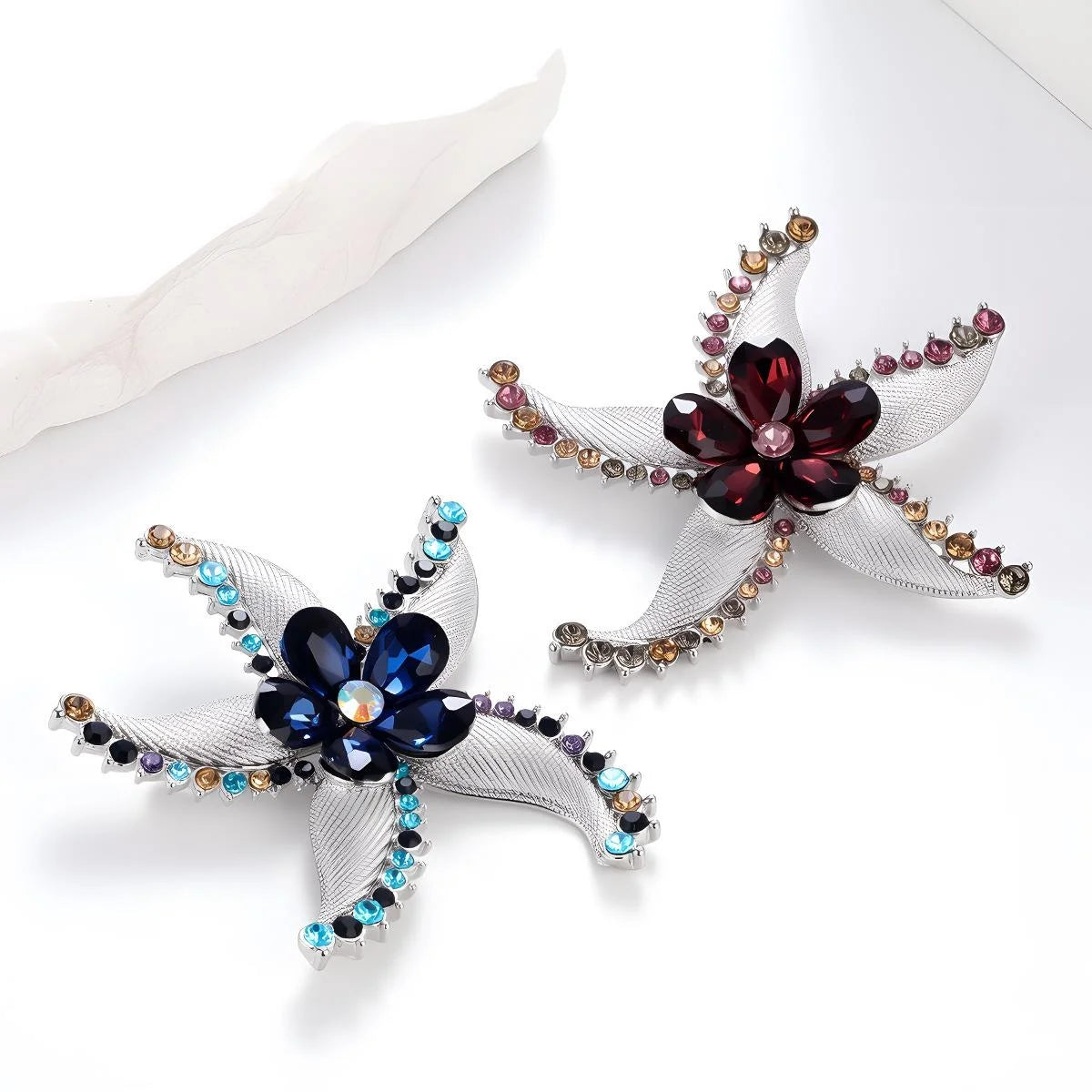 Elegant Starfish Rhinestone Alloy Brooch For Women, Luxury Crystal Lapel Pin Corsage Suit Accessory Gift