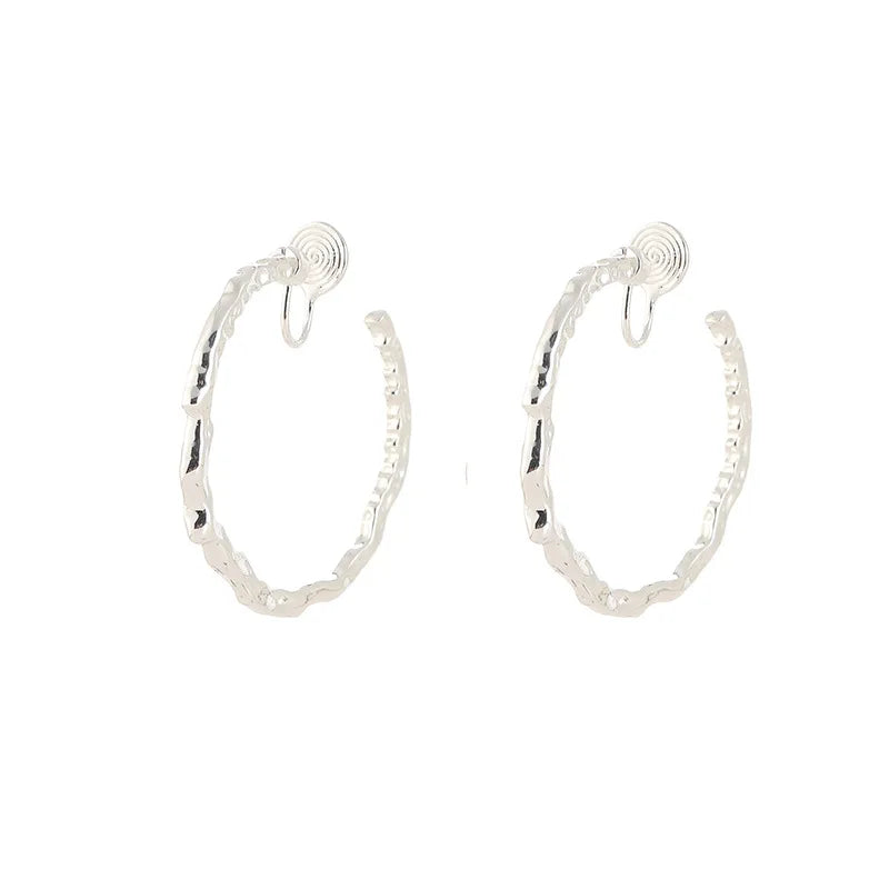 Elegant Silver Alloy Irregular Round Hoop Spiral Disc Stud & Clip On No Piercing Statement Earrings