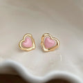 Cream Sweet Heart Enamel Stud Earrings For Women, Handmade Line Design Fashion Commuter Jewelry