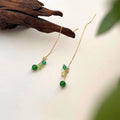 Handmade New Chinese Green Agate Tassel Drop Earrings With Copper