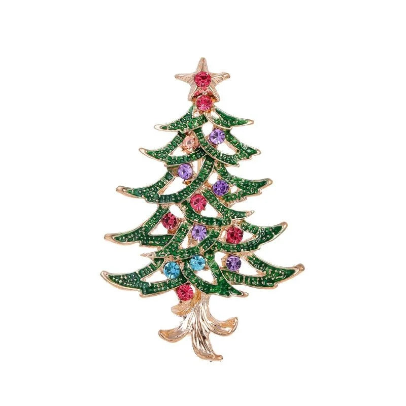 Elegant Christmas Tree Alloy Enamel Rhinestone Brooch, Festive Holiday Lapel Pin Corsage Gift