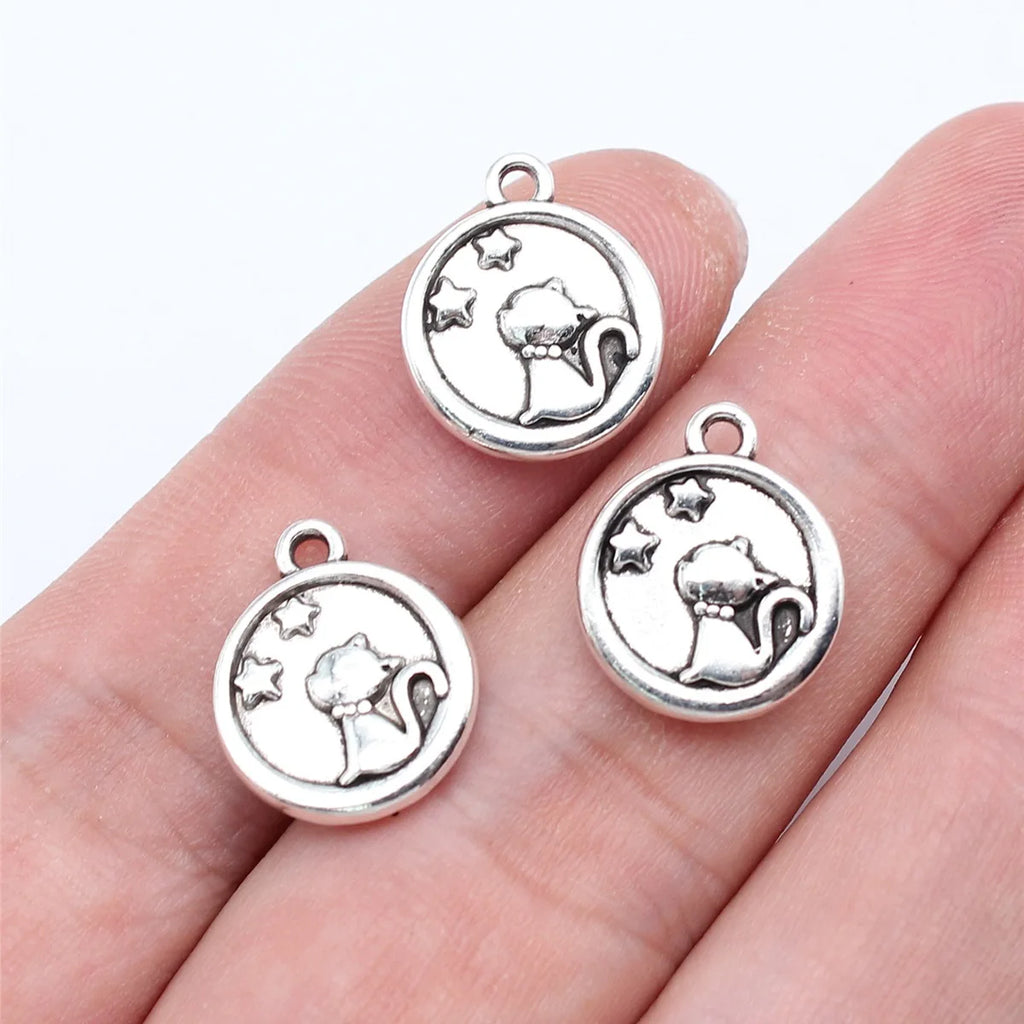 15x13mm 1.6g Antique Silver Tone Zinc Alloy Cat Star Charm Pendant for DIY Necklace Bracelet Jewelry