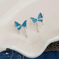 Sweet Cool Haze Blue Butterfly Enamel Wing Stud Earrings, Copper