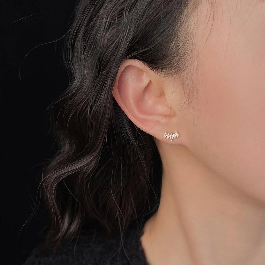 Tiny 14K Plated Micro Pave Zircon Oval Geometric Minimalist Stud Earrings
