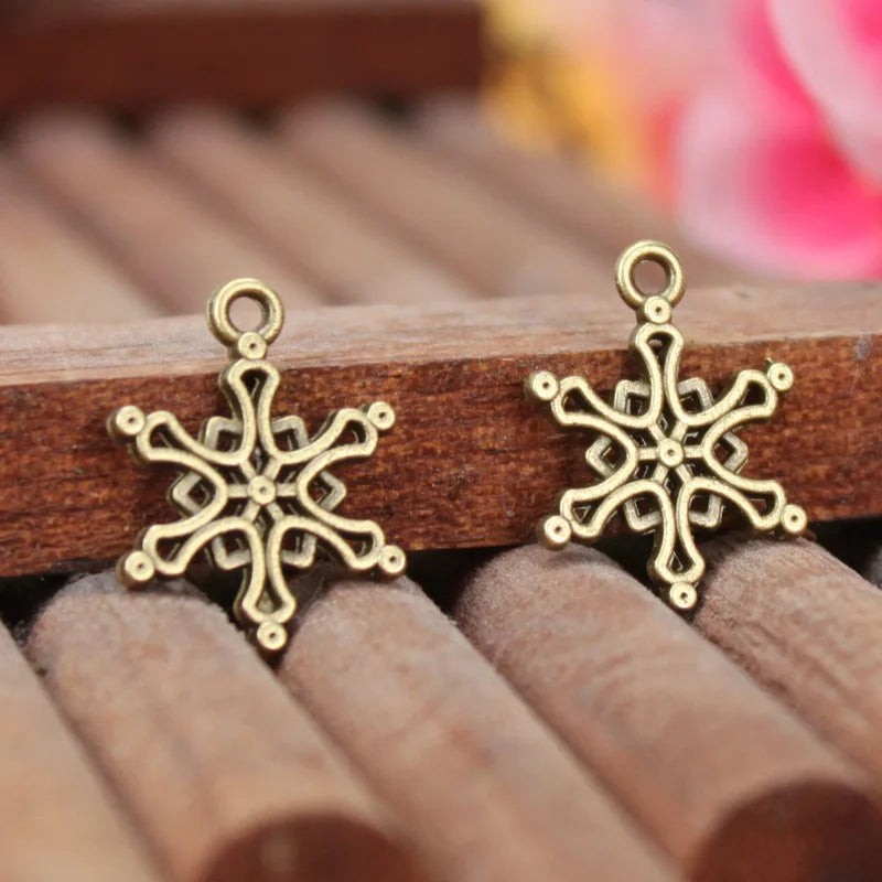 20x15MM Antique Silver Zinc Alloy Snowflake Charm Pendant Double Sided for DIY Necklace Bracelet Jewelry Making