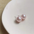 Minimalist Round Glass Pearl Stud Earrings With Silver Plated Pins Light Luxury Jewelry