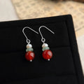 Vintage Palace Style Freshwater Pearl Red Agate Aventurine Geometric Round Drop Earrings