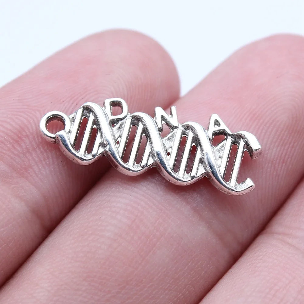 9x25mm 1.2g Antique Silver Zinc Alloy DNA Charm Pendant for DIY Science Theme Jewelry Making