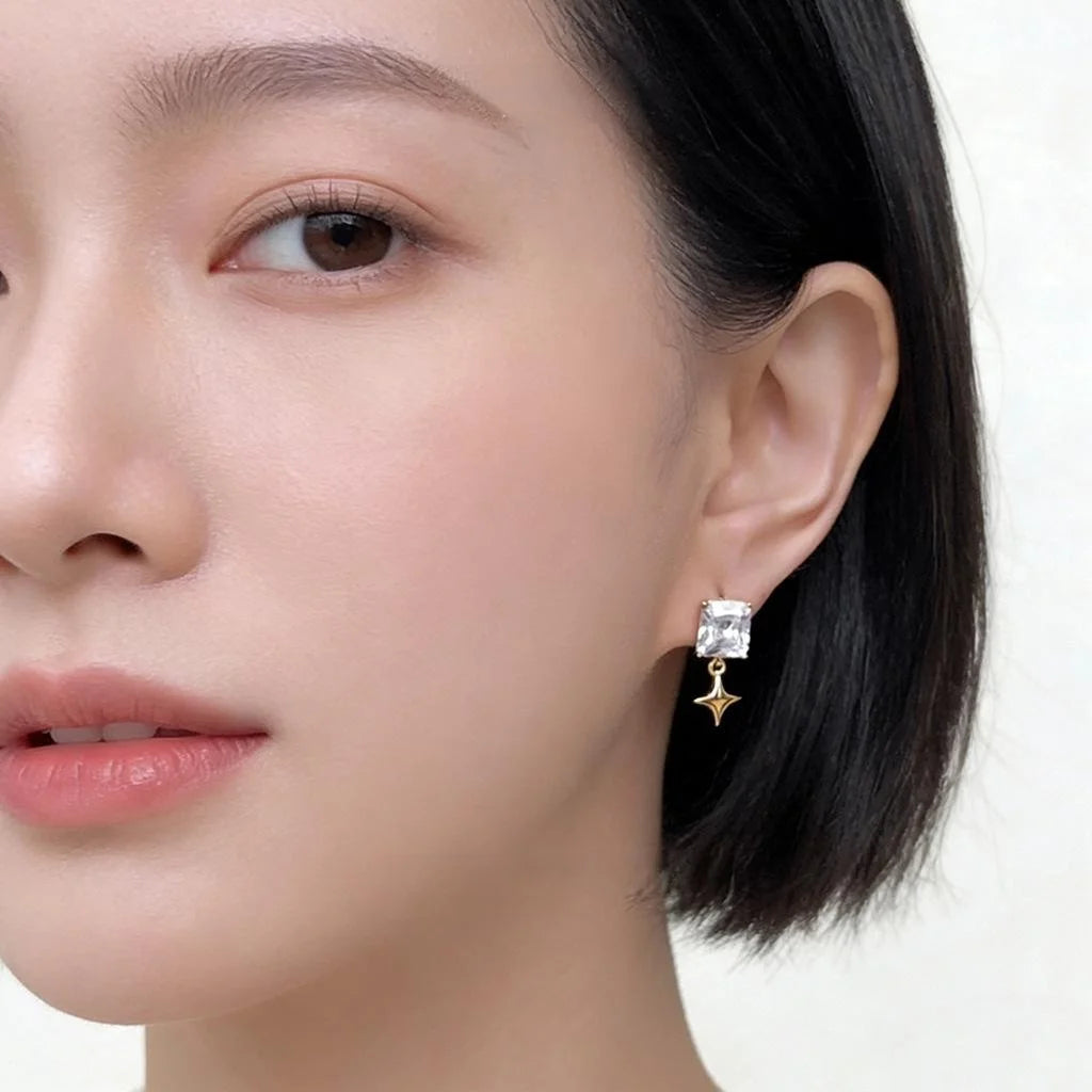 Luxury Copper Zircon Star Geometric Square Stud Earrings, Fashion Yiwu Jewelry