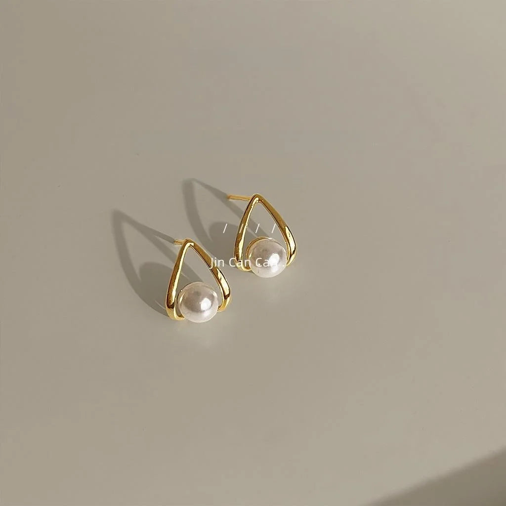 14K Plated Copper Waterdrop Stud Earrings Minimalist Korean Style Small Geometric Jewelry