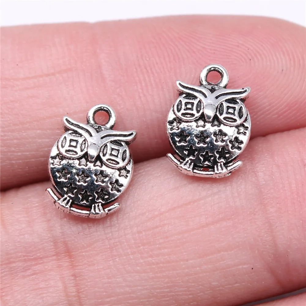 13x9mm 1.1g Antique Silver Zinc Alloy Owl Cat Charm Pendant for DIY Necklace Bracelet Jewelry Making