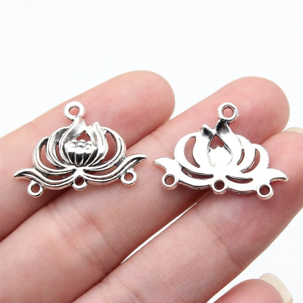 26x18mm 1.5g Antique Silver Zinc Alloy Lotus Connector Charm for DIY Earrings Jewelry Making