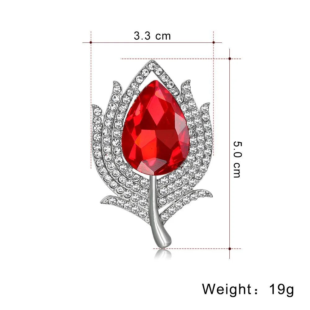 Luxury Blue Glass Teardrop Leaf Brooch With Rhinestone Alloy Setting, Elegant Lapel Pin Corsage Gift