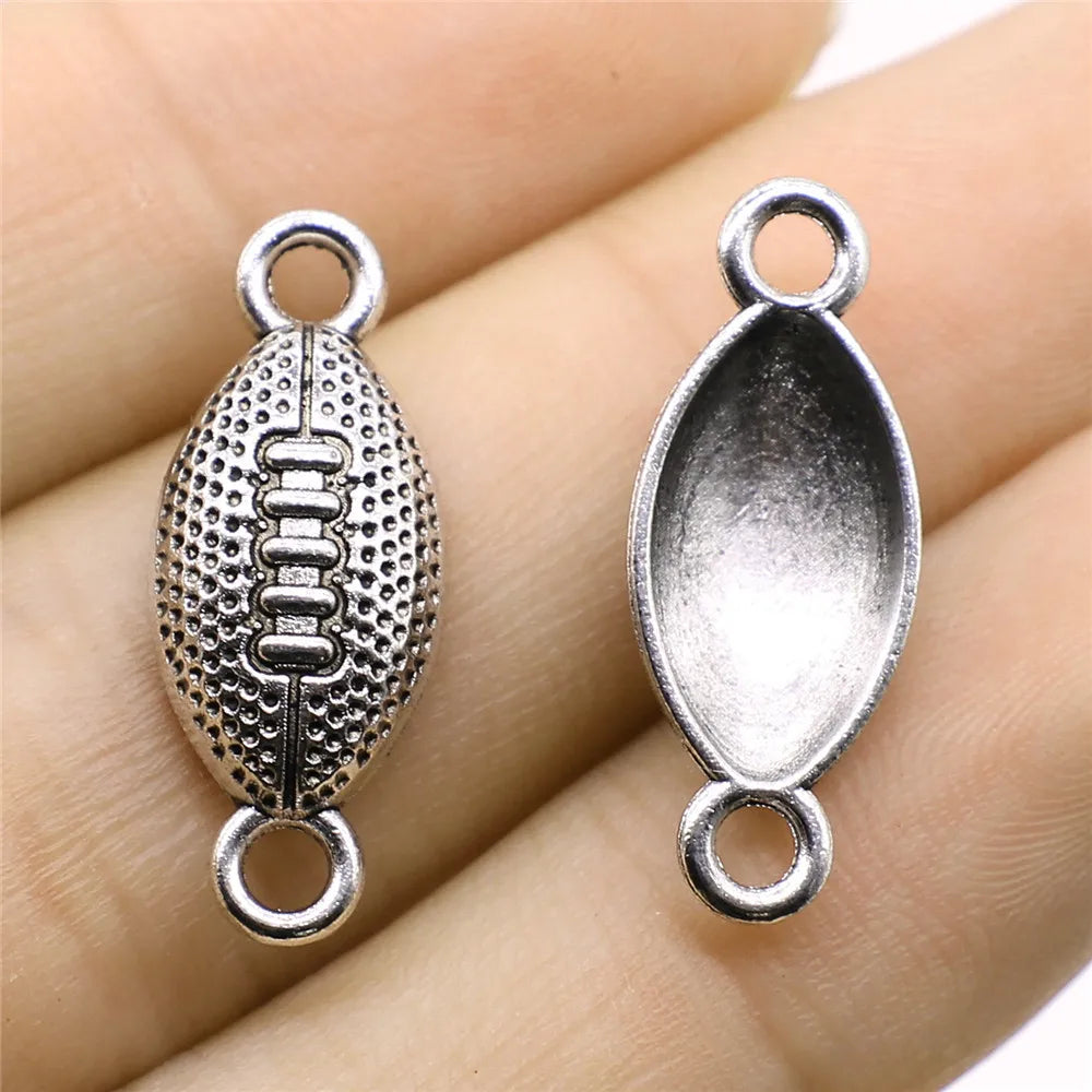 10x25mm 1.3g Antique Silver Zinc Alloy Football Connector Charm for DIY Bracelet Necklace Making