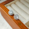 Mini Micro Pave Zircon Round Geometric Copper Stud Earrings With Silver Plated Pins