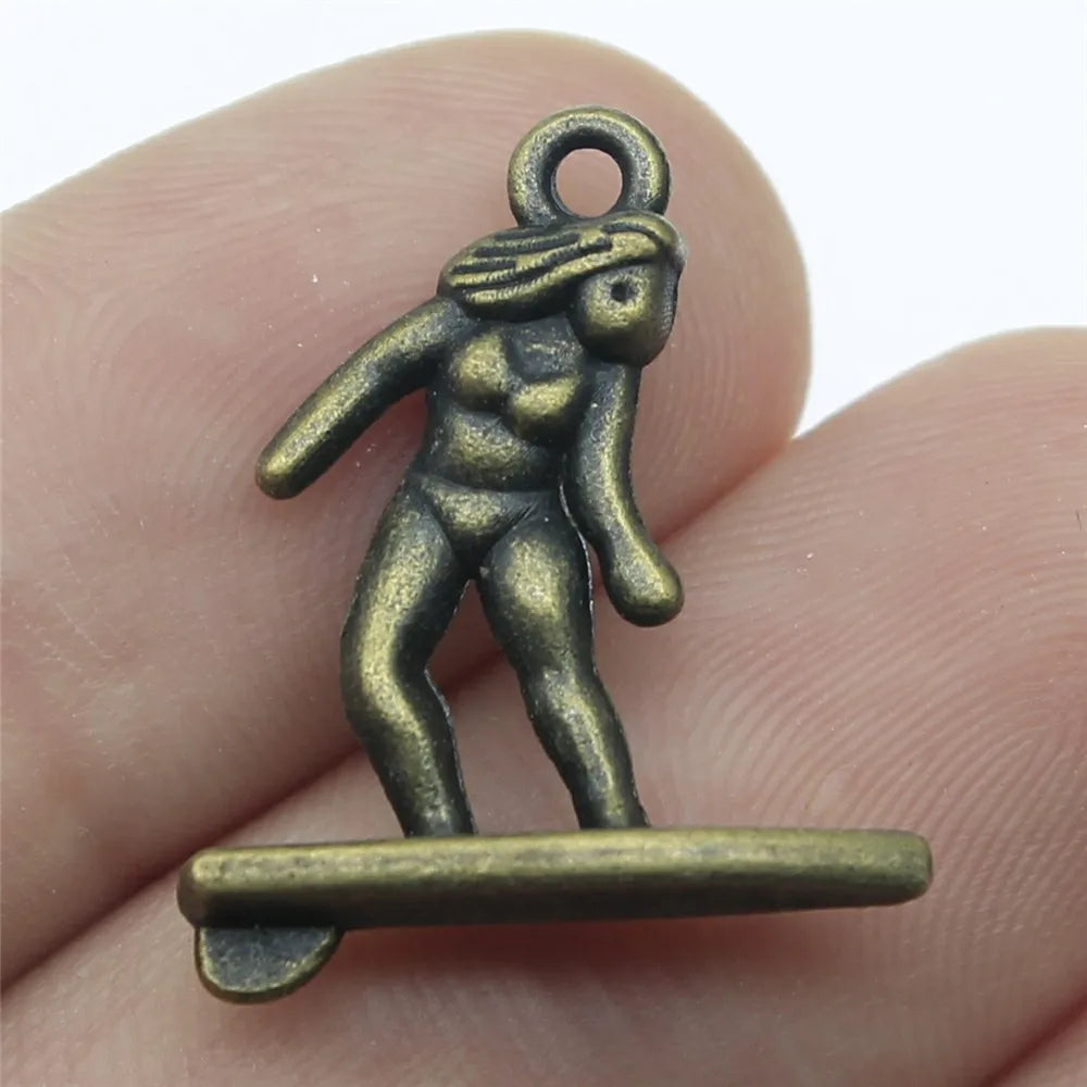 21x18mm 2.2g Multicolor Zinc Alloy Surfing Charm Pendant for DIY Beach Sports Jewelry Making