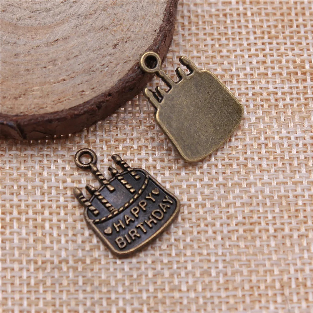 18x15mm 1.6g Multicolor Zinc Alloy Birthday Cake Charm Pendant for DIY Bracelet Necklace Making