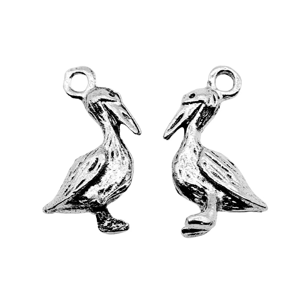 18x9mm 1.2g Antique Silver Zinc Alloy Pelican Bird Charm Pendant for DIY Necklace Bracelet Jewelry