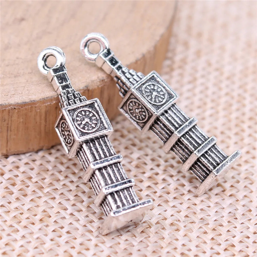 27x6mm 2.09g Antique Silver Zinc Alloy Big Ben Clock Tower Charm Pendant for DIY Necklace Bracelet Making