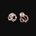 Elegant Pink Tulip Wreath Zircon Stud & Clip On No Piercing Rose Gold Floral Hoop Earrings