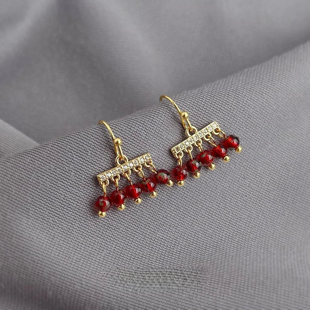 Vintage Ethnic Tassel Drop Earrings With Micro Pave Zircon And Liuli Glass Charms
