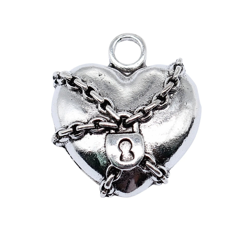27x24mm 4.7g Antique Silver Tone Zinc Alloy Gothic Chain Heart Charm Pendant for DIY Jewelry Making