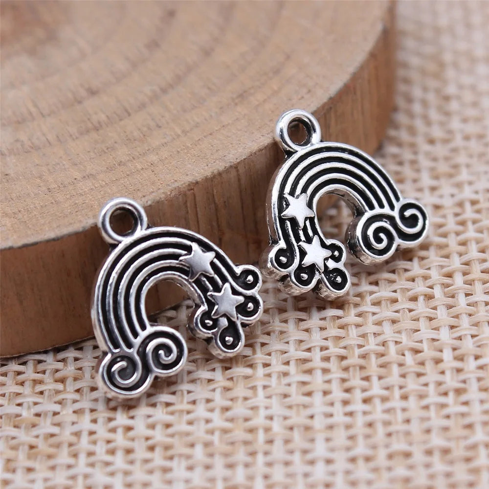14x14mm 1.2g Antique Silver Zinc Alloy Star Rainbow Charm Pendant for DIY Necklace Bracelet Making