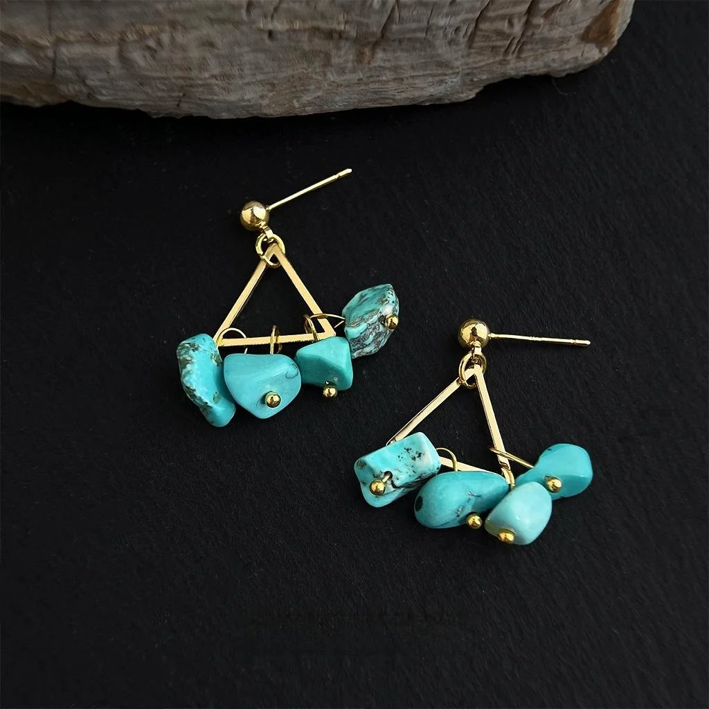 Korean Style Irregular Geometric Triangle Crushed Stone Beaded Stud Earrings