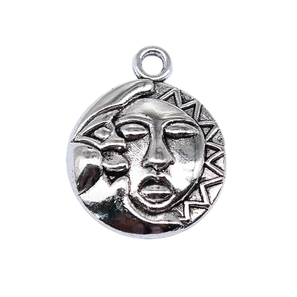 21x17mm 2g Antique Silver Zinc Alloy Sun Moon Face Charm Pendant for DIY Jewelry Making