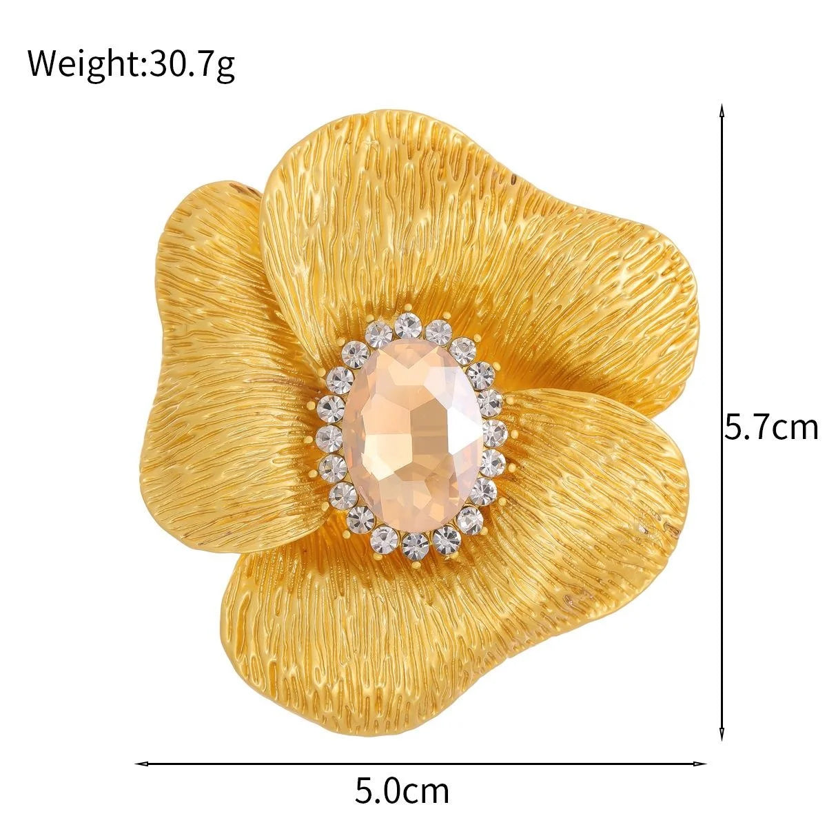 Elegant Gold Flower Brooch With Rhinestone Crystal Center, Luxury Lapel Pin Corsage Suit Accessory