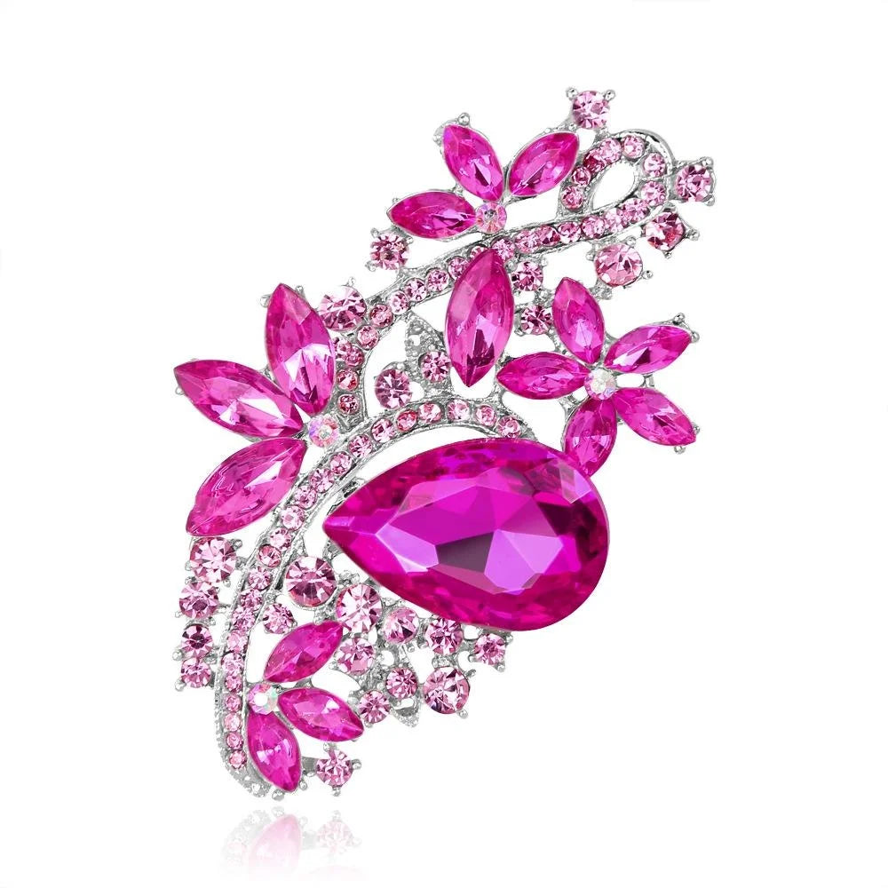 Elegant Blue Rhinestone Crystal Flower Brooch Alloy Luxury Lapel Pin Corsage Suit Accessory Gift